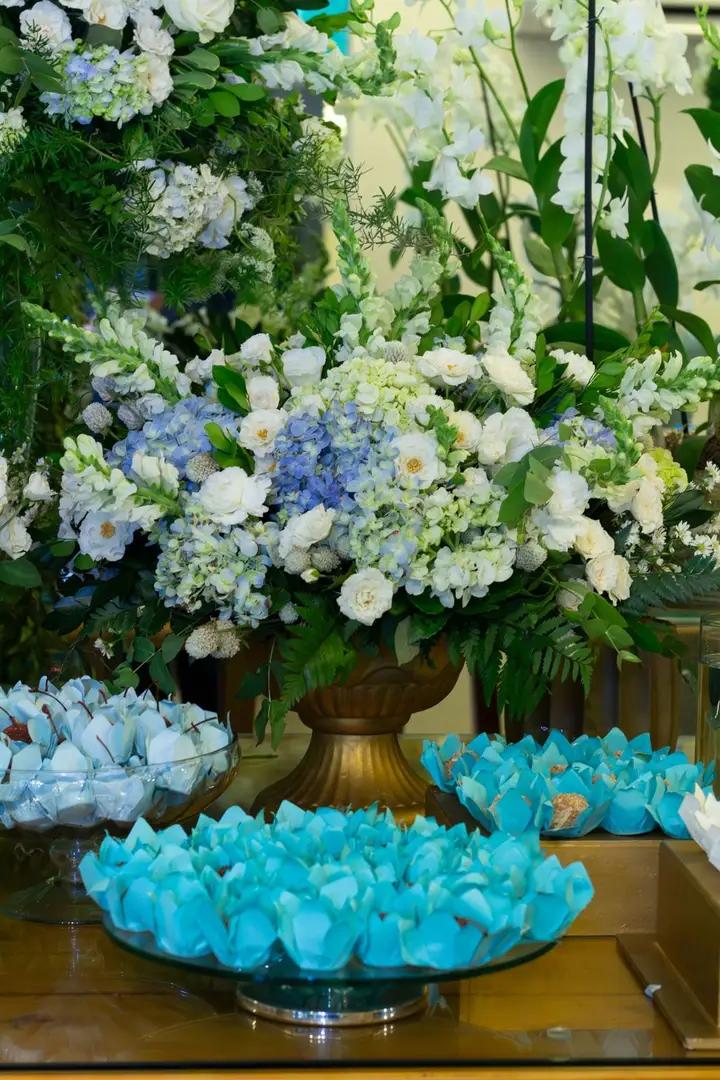 Loose garden flowers in a low vase