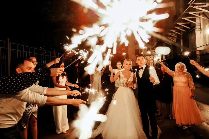 Sparkler send-off at night