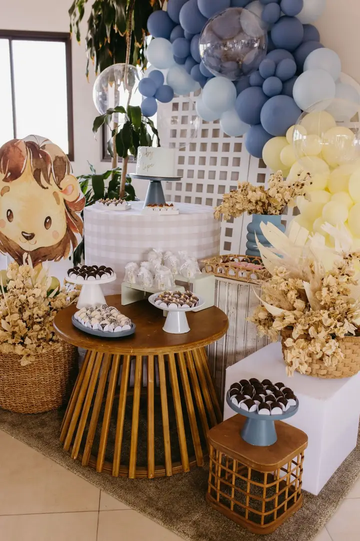 Woodland-style baby shower table