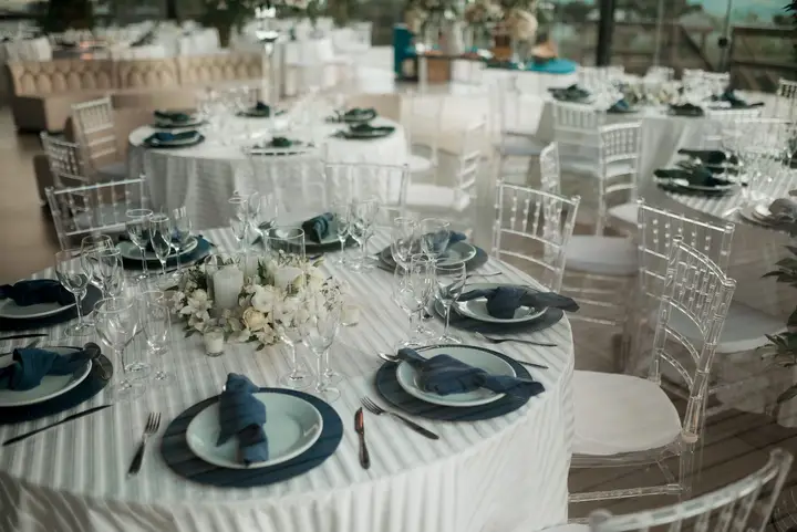 Reception table set with glassware
